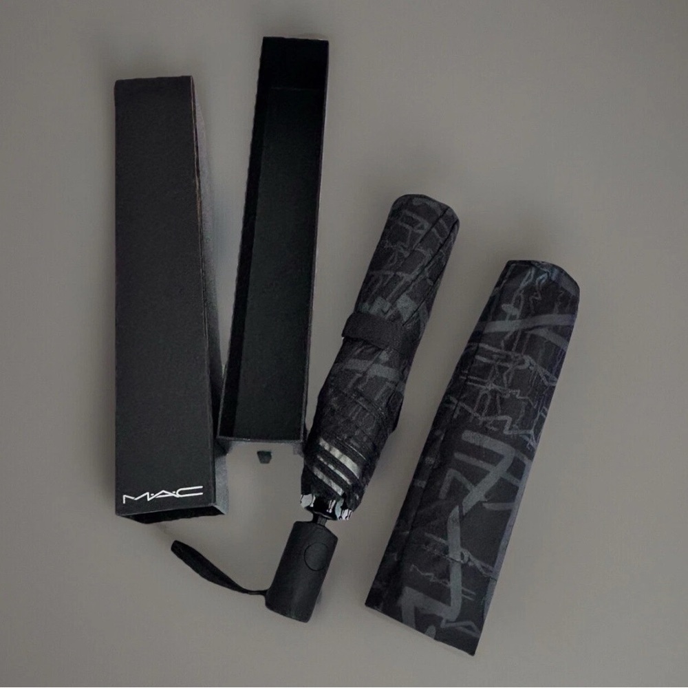 MAC Cosmetics Black On Black Logo Umbrella - Exclusive Employee Gift - HTF!
